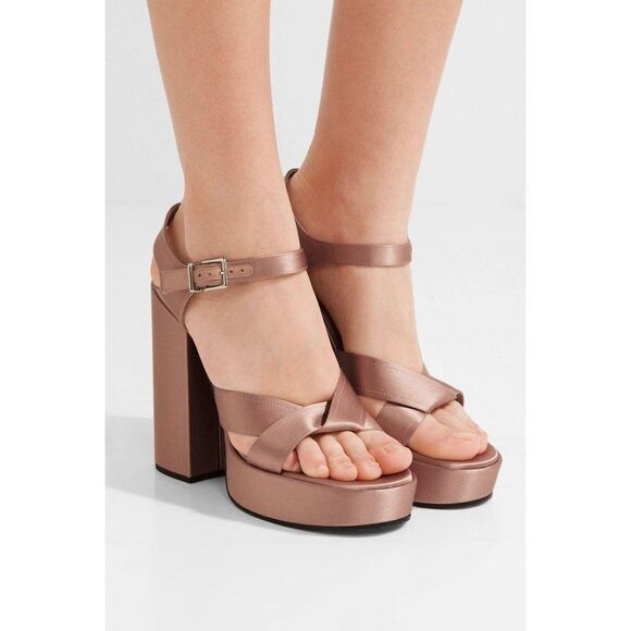 Jil Sander Pink Satin Platform Sandals Antique Ros - Picture 1 of 16